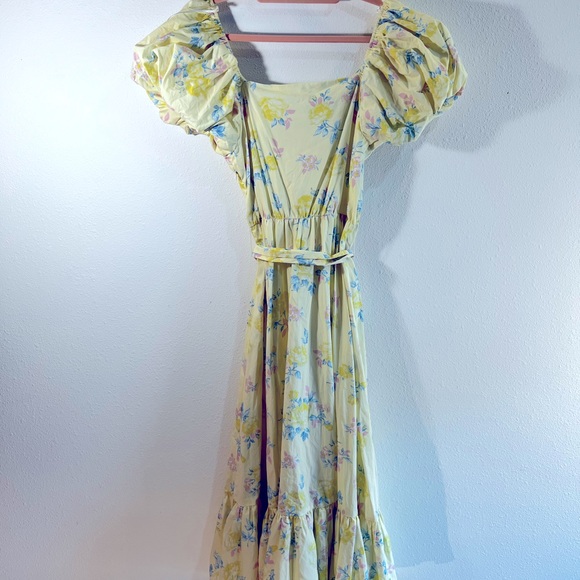 LoveShackFancy x Target maxi, prairie dress with puff sleeve. Yellow floral, 2. - Picture 4 of 10